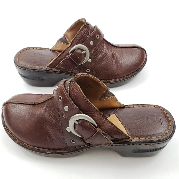 boc Shoes - Born BOC Brown Leather Slide/Clog Silver Buckle